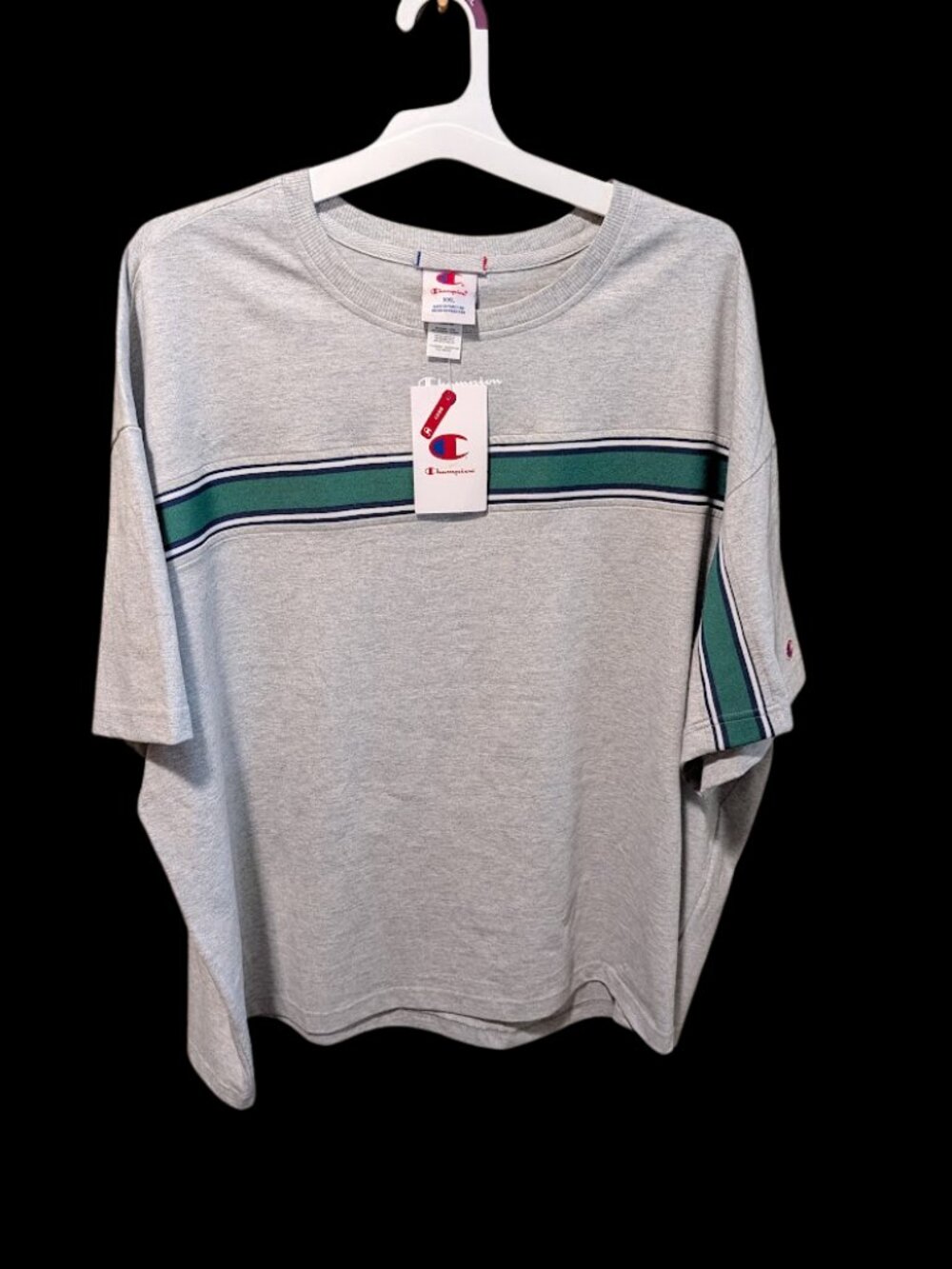 Champion Homeroom Club Boxy T-Shirt Gray Green Stripe (XXL)